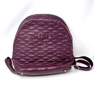 DKNY Allure Maroon Quilted Backpack with Red Interior